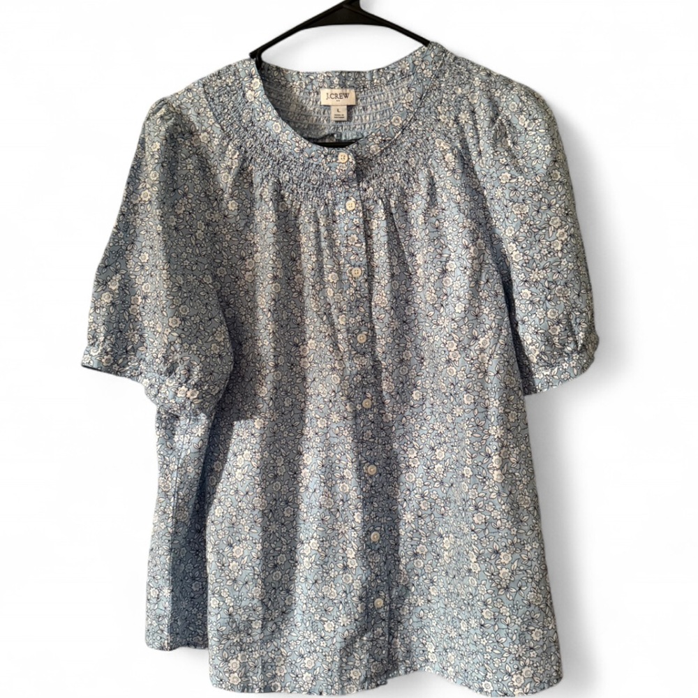 J.Crew Light Blue and White Floral Top